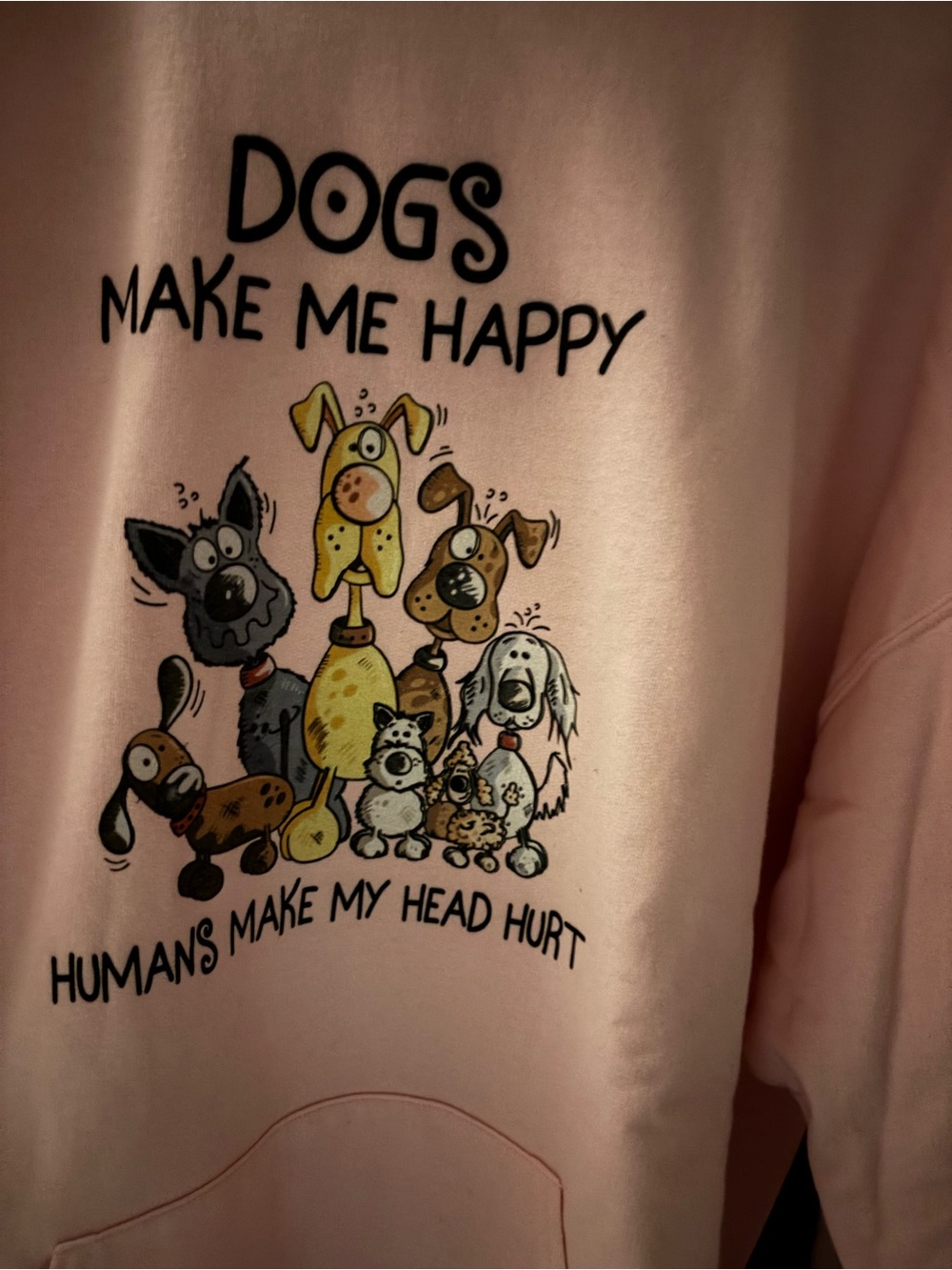 Jerzees Nublend Pink 'Dogs Make Me Happy' Pullover Hoodie w/pockets. 2XL.
